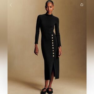 Sezane Elegant Black Dress (Harper) with Gold Accents